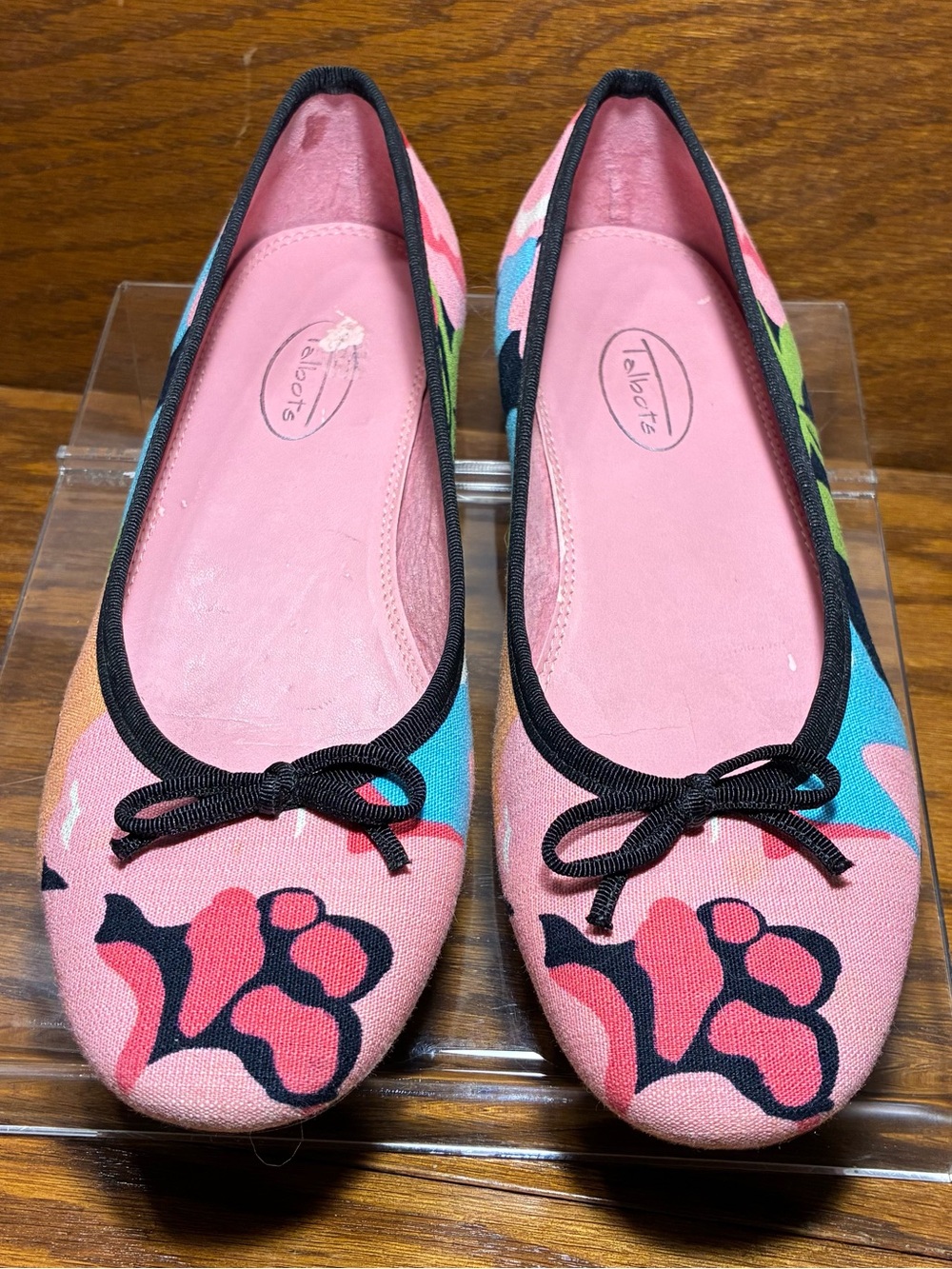 Talbots Floral Print Ballet Flats Pink Multi Canvas Leather Sole Size 7.5